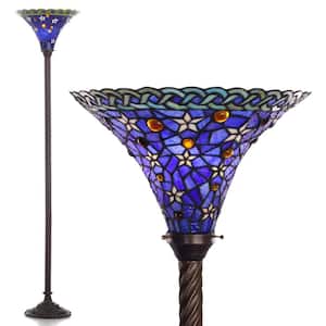 72 in. Antique Bronze Blue Star Stained Glass Floor Lamp with Foot Switch
