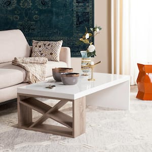 Carlton 48 in. White/Natural Large Rectangle Wood Coffee Table with Storage