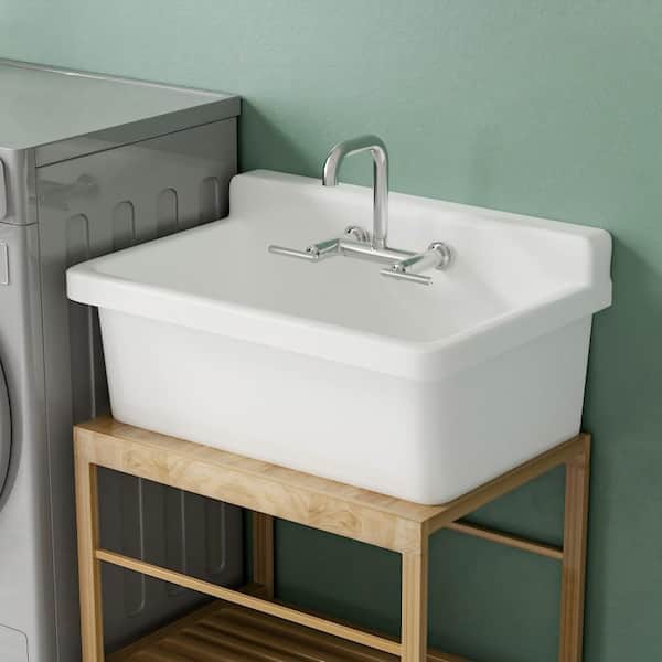 30 in. D x 20 in. W 15 gal. High Back Farm Style Sink Wall Mount Single Bowl White Fireclay Farmhouse Kitchen Sink