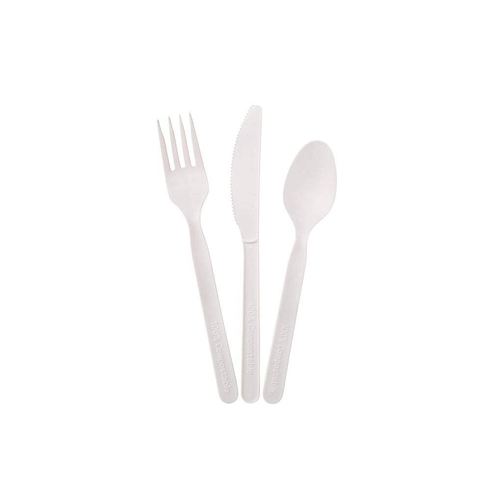 7 in. Ivory White Large Disposable Utensils Compostable Forks Spoons Knives Cutlery Combo Set price history on PriceWatchPro