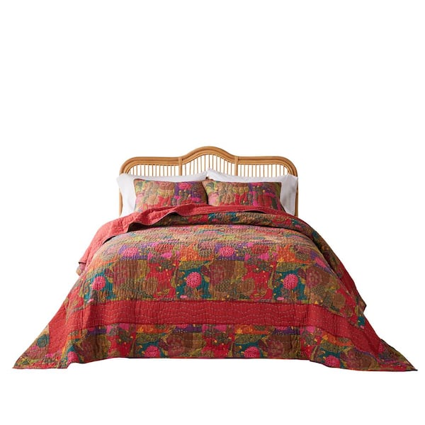 Jewel Contemporary Floral 3-Piece Multi Cotton King/Cal King Bedspread Quilt Set