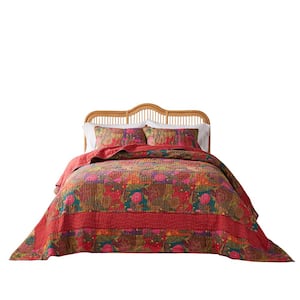 Jewel Contemporary Floral 3-Piece Multi Cotton Queen Bedspread Quilt Set
