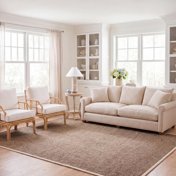 Natural Fiber 9 ft. x 12 ft. Natural/Ivory Abstract Solid Border Area Rug