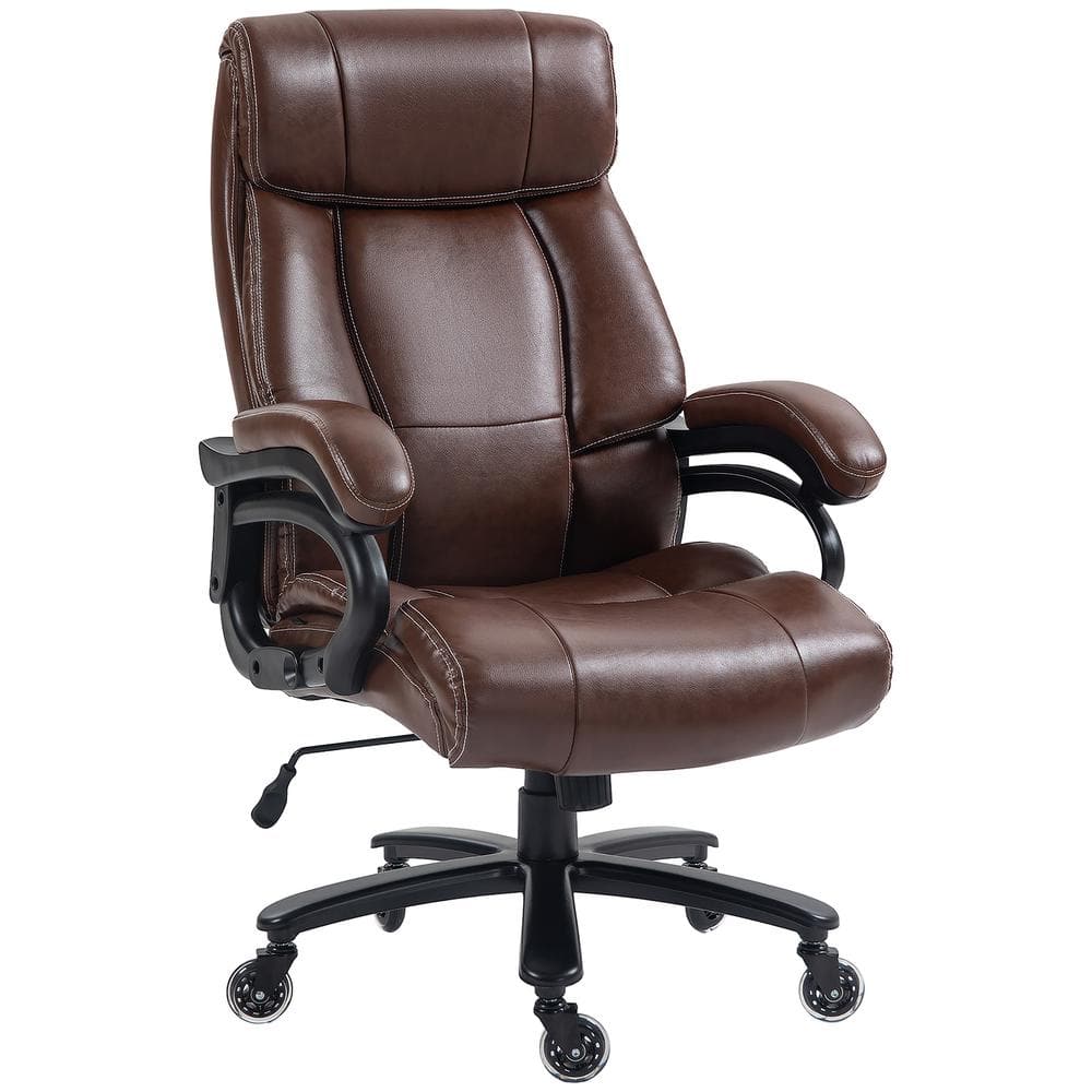 Brown High Back Leather Executive Swivel Office Chair with Fixed Arms