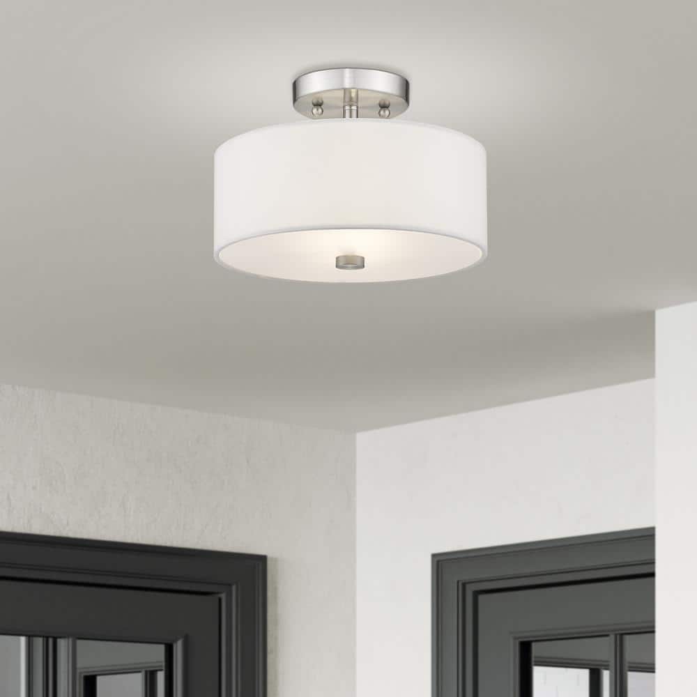 Elegant Brushed Nickel Drum Shade Semi-Flush Mount Light