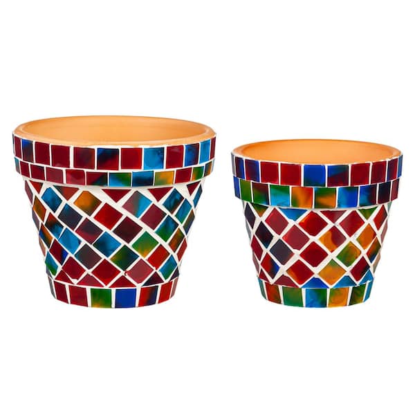 Evergreen Nesting Colorful Mosaic Ceramic Planter, (Set of 2) 2CG005 ...