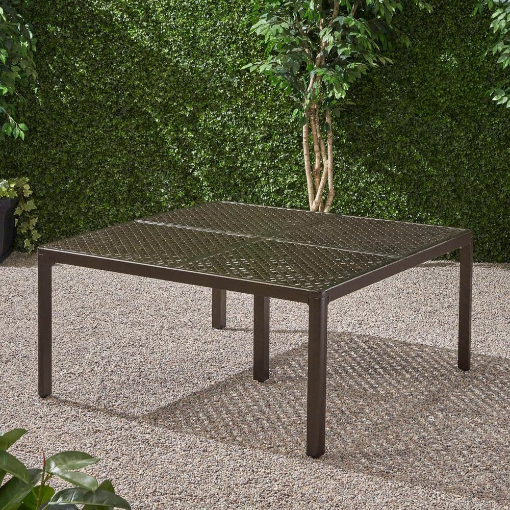 Antique Gloss Black Cast Aluminum Square Dining Table for 8