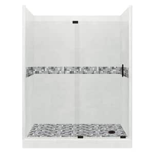 Newport Grand Slider 42 in. x 60 in. x 80 in. Right Drain Alcove Shower Kit in Natural Buff and Black Pipe Hardware