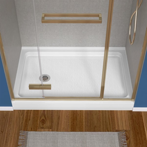 Zeafive Zeno 48 in. L x 32 in. W Acrylic Alcove Shower Pan Base with Left  Drain White Non-Slip Single Threshold RV/Bathroom Tray ZSB4832L