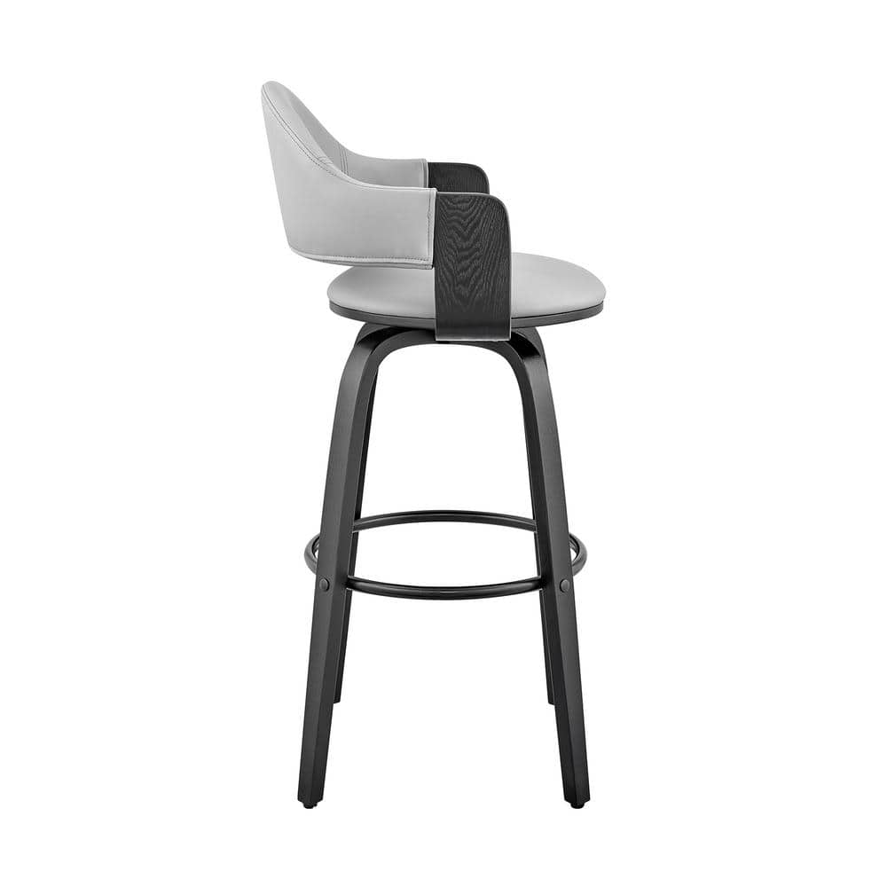 Gray Faux Leather and Black Wood Swivel Bar Stool