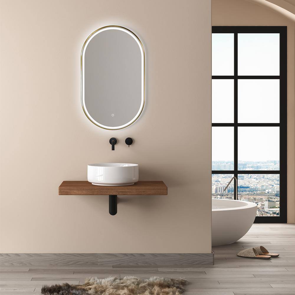 Oval Gold and Silver LED Lighted Bathroom Vanity Mirror