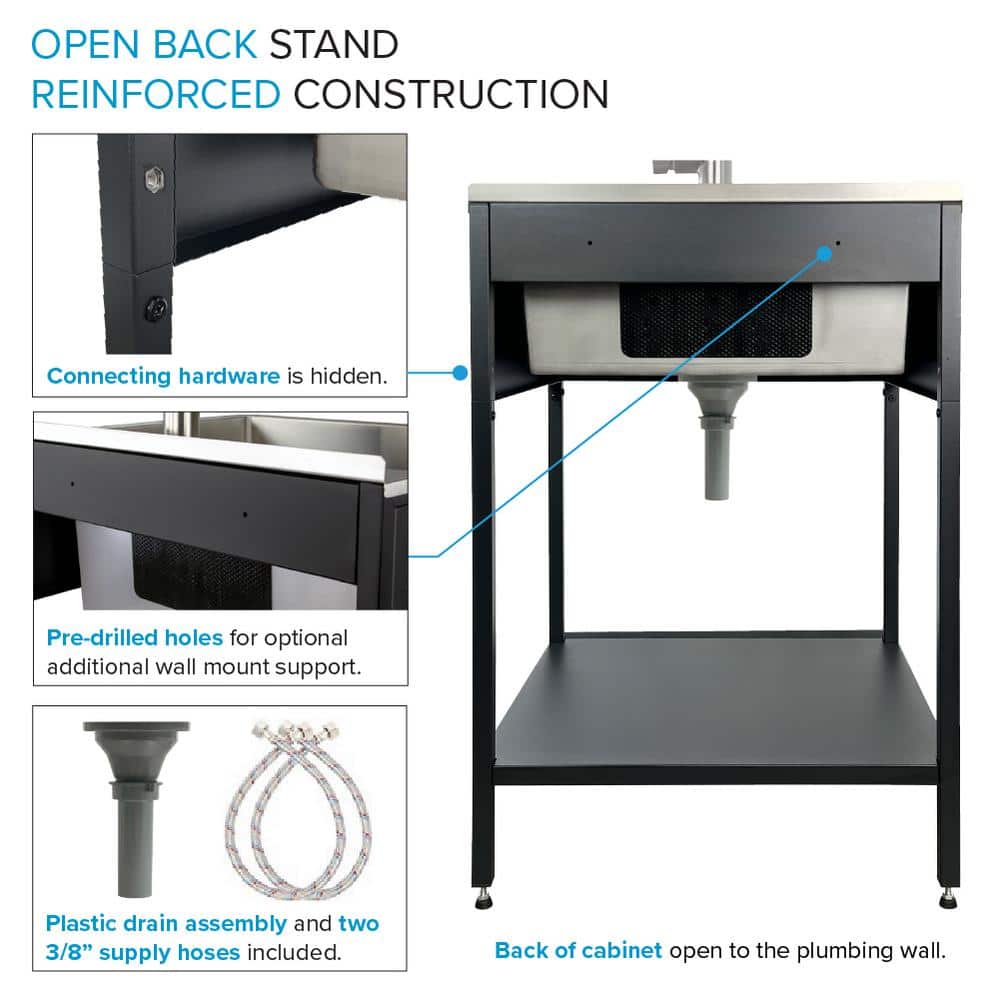 24'' Matte Black Stainless Steel Freestanding Laundry Sink with Faucet
