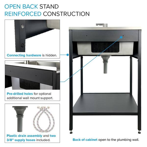 Transolid Matte Black Freestanding Laundry Sink with Cabinet and Faucet