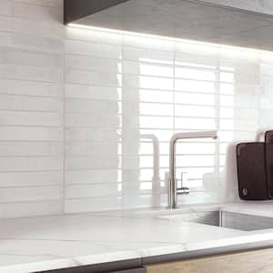 Take Home Tile Sample-Stella La Perla 2 in. x 10 in. White Glossy   Ceramic Subway Wall Tile