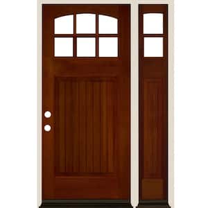 50 in. x 80 in. V-Groove Arched 6-Lite English Chestnut Stain Right Hand Douglas Fir Prehung Front Door Right Sidelite