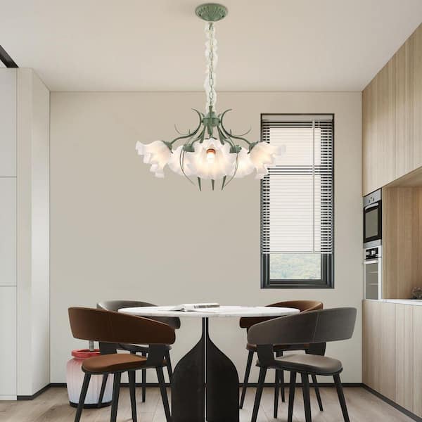 OUKANING 25.59 in. 5-Light Green Modern Flower Shape Chandelier