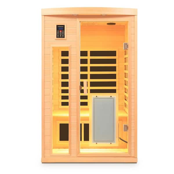 2-Person Low EMF Hemlock Far Infrared Sauna with 6 Heating Panels, Front Door Heater, Bluetooth, LED & Ambient Lighting