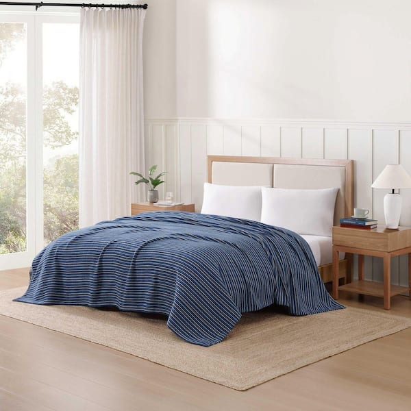 Nantucket Stripe Alcove Blue Cotton King Blanket