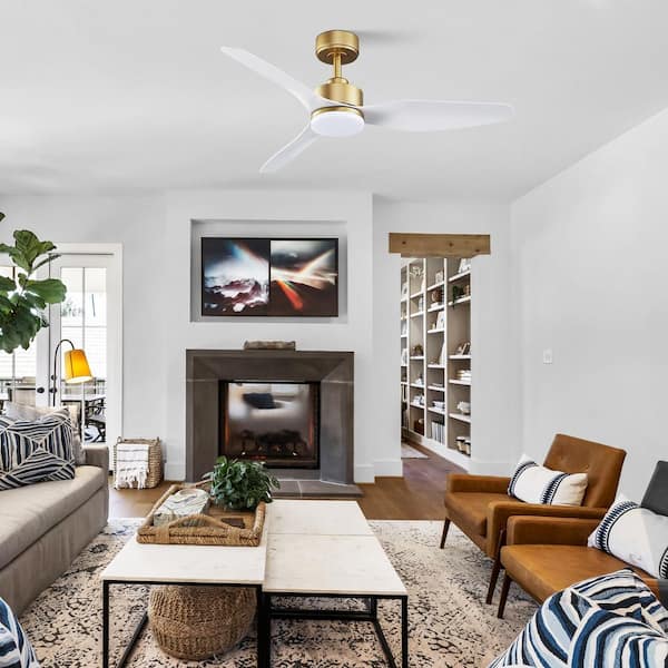 48 in. Gold ABS Downrod Mount Standard Indoor/Outdoor Ceiling Fan with Integrated LED and Remote