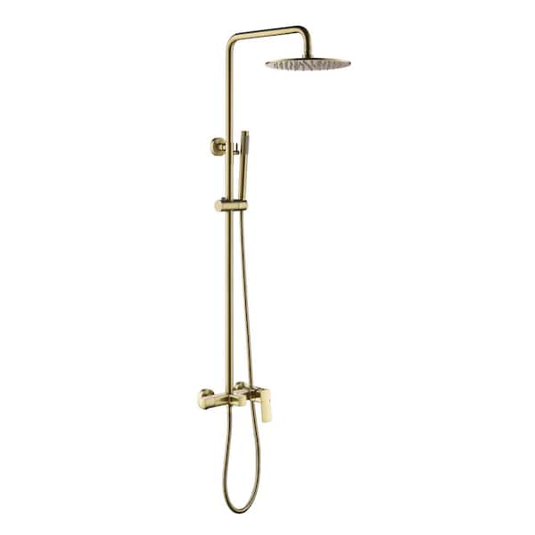 3-Spray Dual Shower Head Wall Mount Fixed and Handheld Shower Head with Hand Shower Flow Rate 2.5 GPM in Brushed Gold