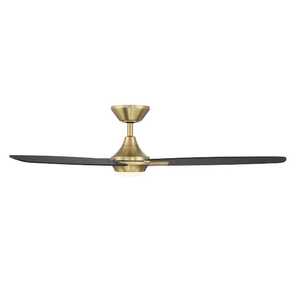 Blitzen 54 in. Integrated LED Indoor/Outdoor Soft Brass/Matte Black 3-Blade Smart Ceiling Fan with 3000K and Remote