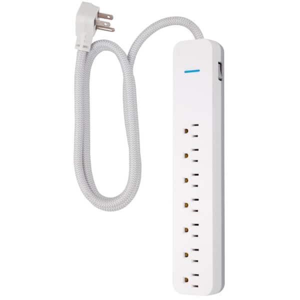 GE 7-Outlet Surge Protector with 6 ft. Braided Cord, White