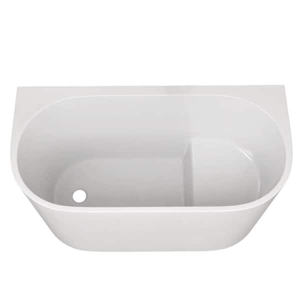 47 in. Acrylic Japanese Soaking Tub with Built-In Seat Deep Compact Freestanding Bathtub with Pop-Up Drain in White