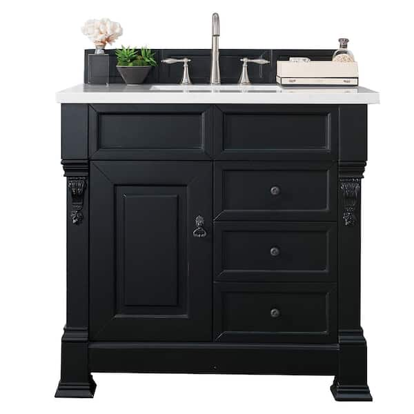 James Martin Vanities Brookfield 36 in. W x 23.5 in. D x 34.3 in. H Bathroom Vanity in Antique Black with Marble Top in Carrara White