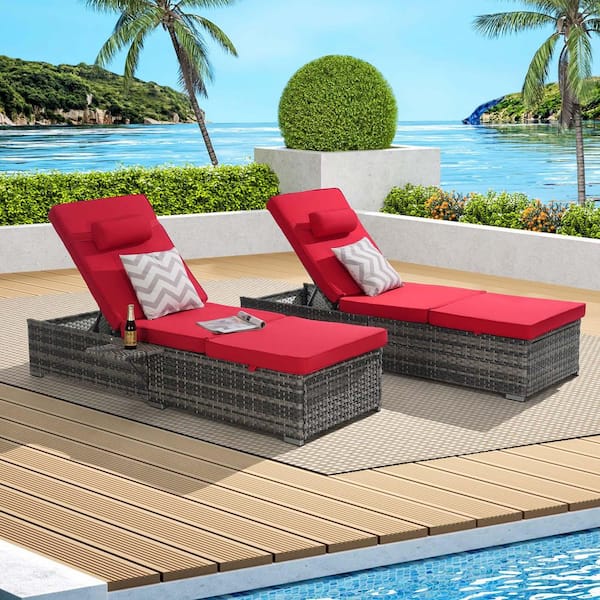 SereneVita Brown 2-Piece Wicker Outdoor Chaise Lounge, Pool Lounge