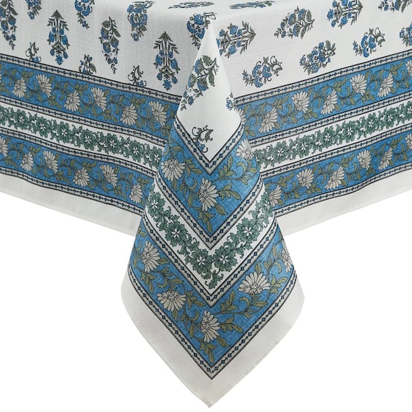 Threadmade Home Tropez Block Print Stain & Water Resistant Indoor/Outdoor Tablecloth, Multicolor - 60"W x 120"L
