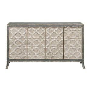 Marion Weathered Stone Gray Wood Top 69.5 in. Credenza with 4-Doors Fits TV's up to 65 in.