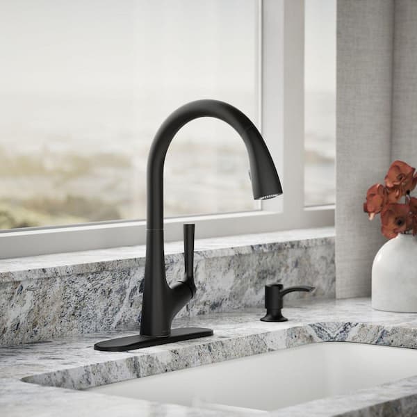 Elmbrook Single-Handle Pull-Down Sprayer Kitchen Faucet in Matte Black