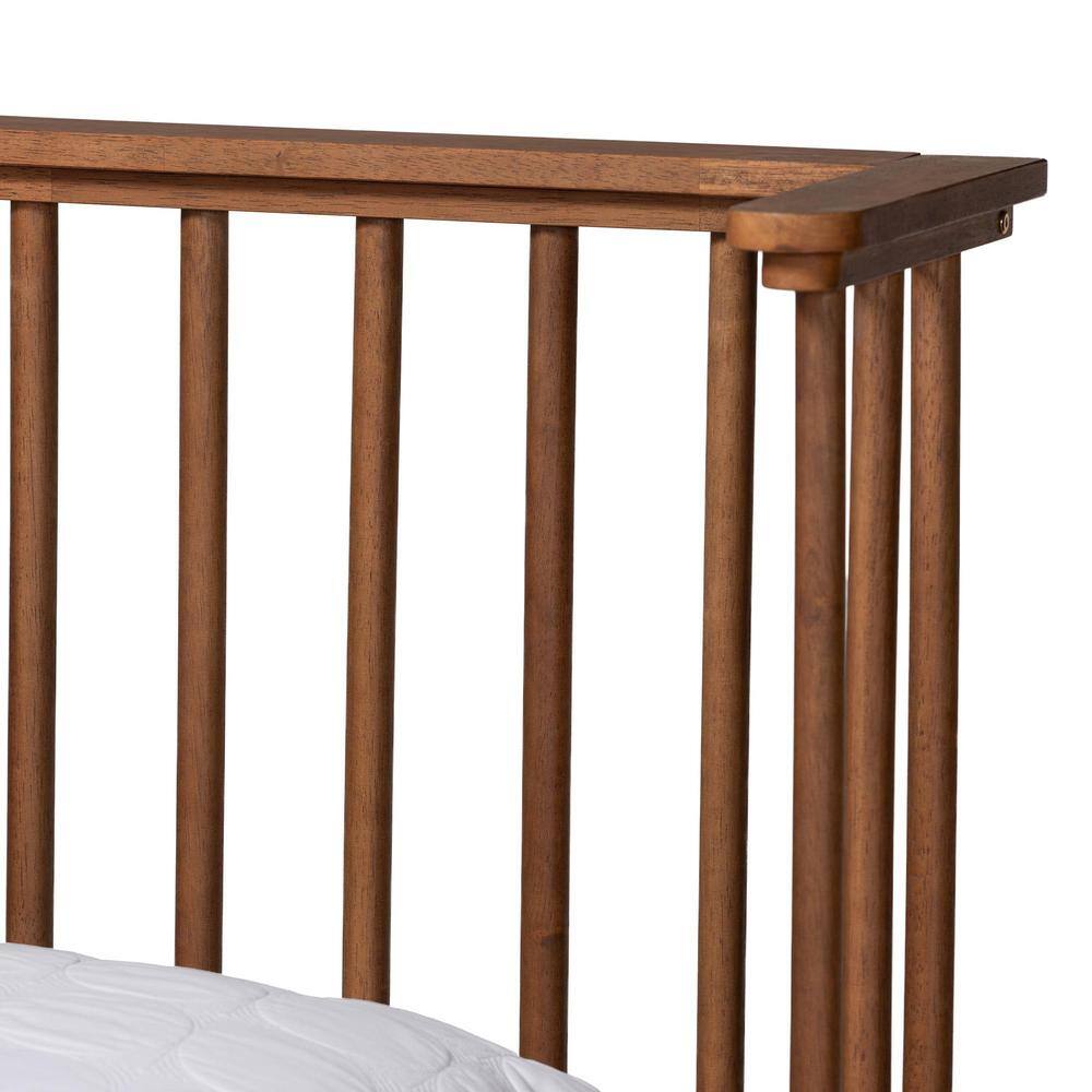 Mid-Century Modern Ash Wood King Platform Bed with Spindle Headboard
