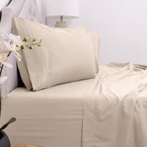 1800 Series 5 Piece Beige Solid Color Microfiber Split King Sheet Set
