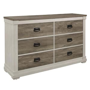 White and Gray 6-Drawer 58 in. W Dresser without Mirror