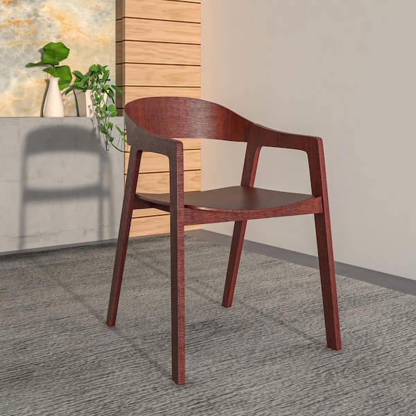 Leisuremod Rivo Modern Dining Chair in Oak Wood Contemporary Accent Armchair in Dark Brown