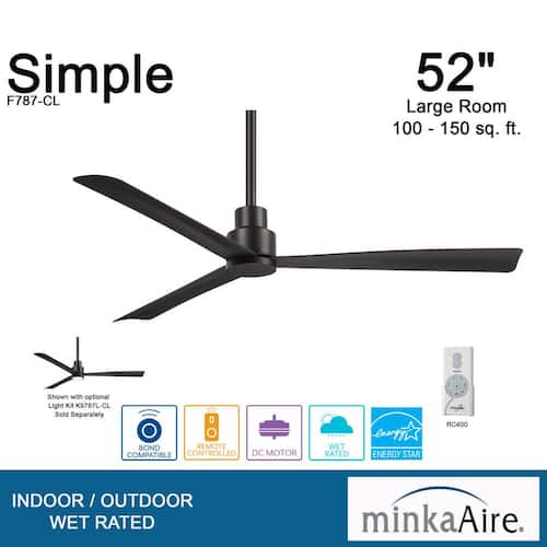 Simple 52 in. Indoor/Outdoor Coal Ceiling Fan with Remote Control MINKA-AIRE Ceiling Fans Without Lights