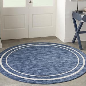 Essentials Navy/Ivory 4 ft. x 4 ft. Round Solid Contemporary Indoor/Outdoor Area Rug