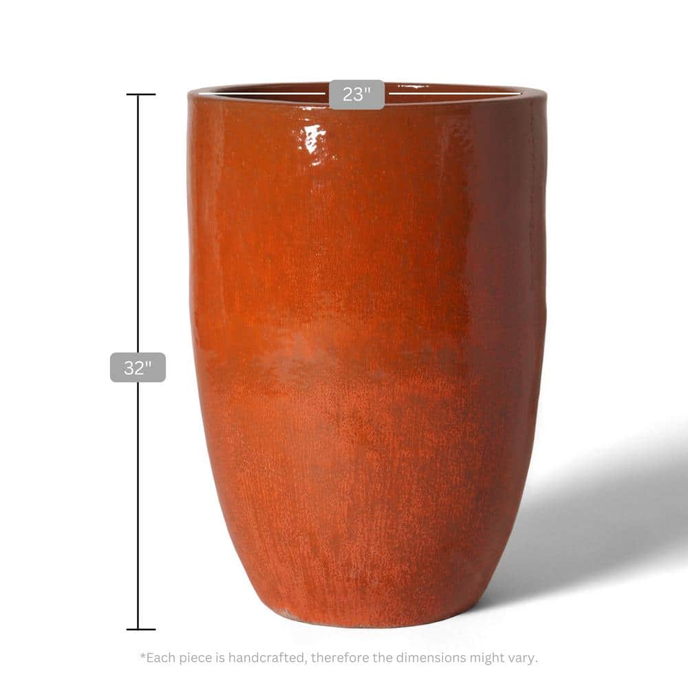 Extra Large Paprika Glazed Ceramic Round Floor Planter