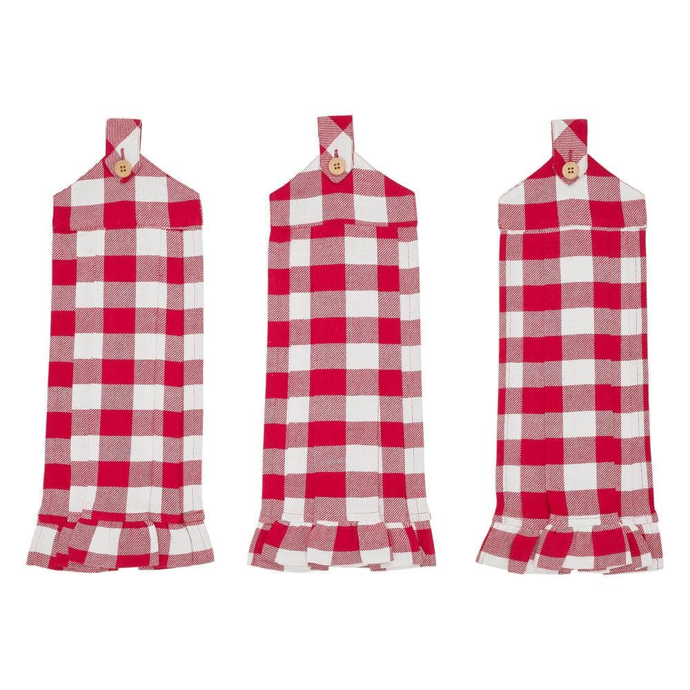 Red and White Buffalo Check Cotton Kitchen Towel Set of 3