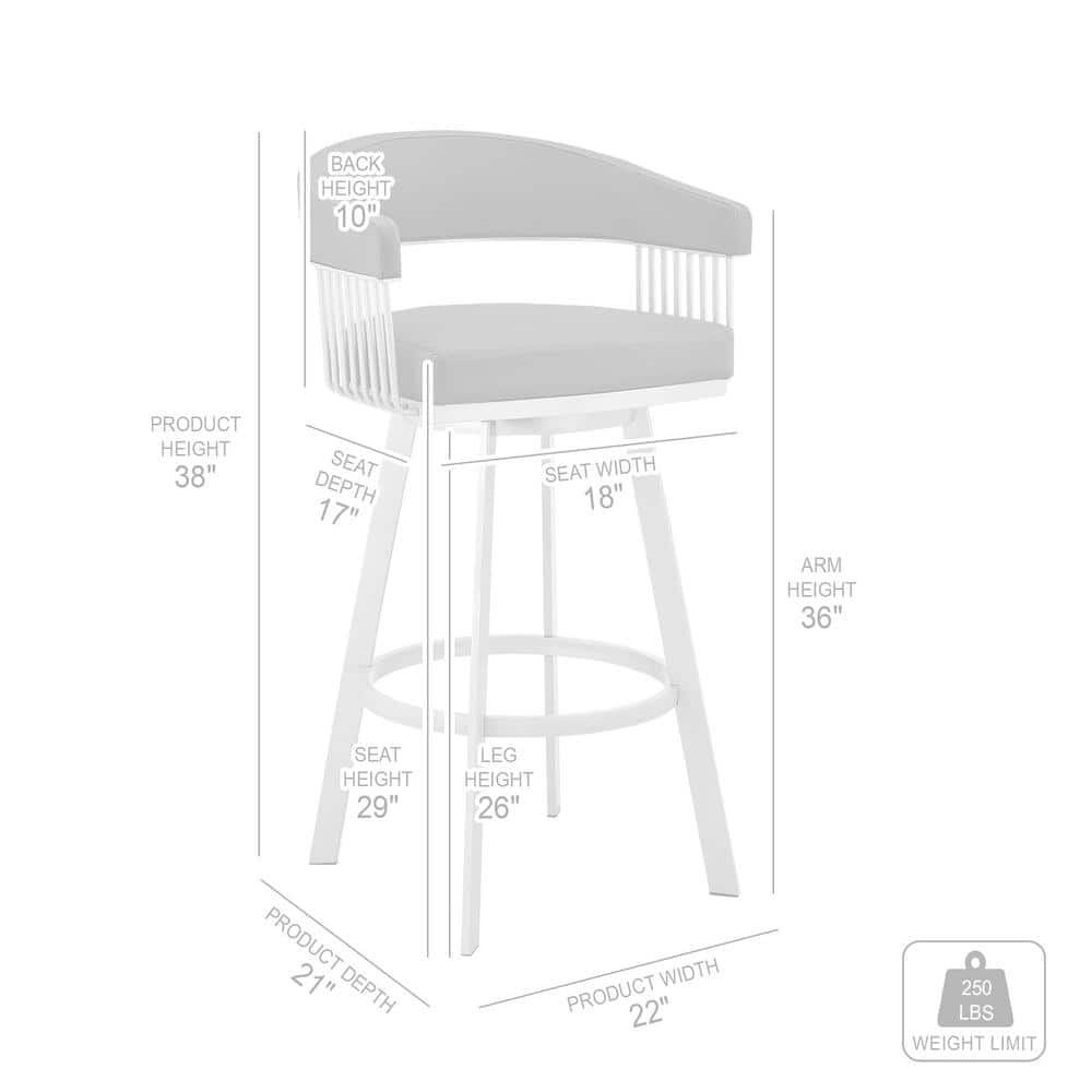 Gray Faux Leather and Silver Metal Swivel Bar Stool