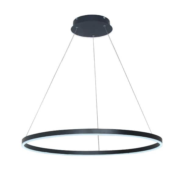 1-Light 32 in. Circle Dimmable Integrated LED Black Chandelier for Living Room Bedroom Hotel