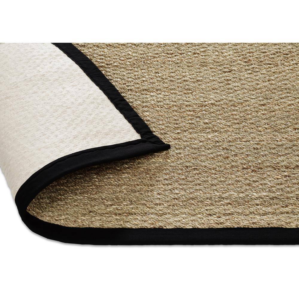 Natural Seagrass Area Rug with Black Cotton Border, 5'x7'