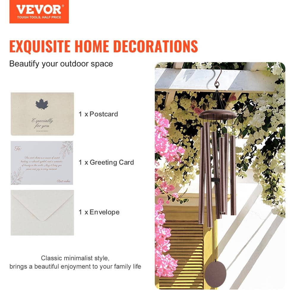 45" Bronze Deep Tone Memorial Wind Chimes with 6 Aluminum Tubes