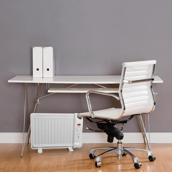 Portable 400-Watt Electric Oil-Filled Silent Slim Fit Design Under Desk Heater with Energy Efficient Operation - White