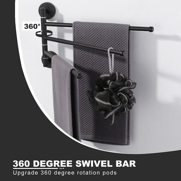 13.2 in. SUS 304 Stainless Steel Wall Mounted 3-Swivel Arms Towel Bar with Concealed Hardware in Matte Black