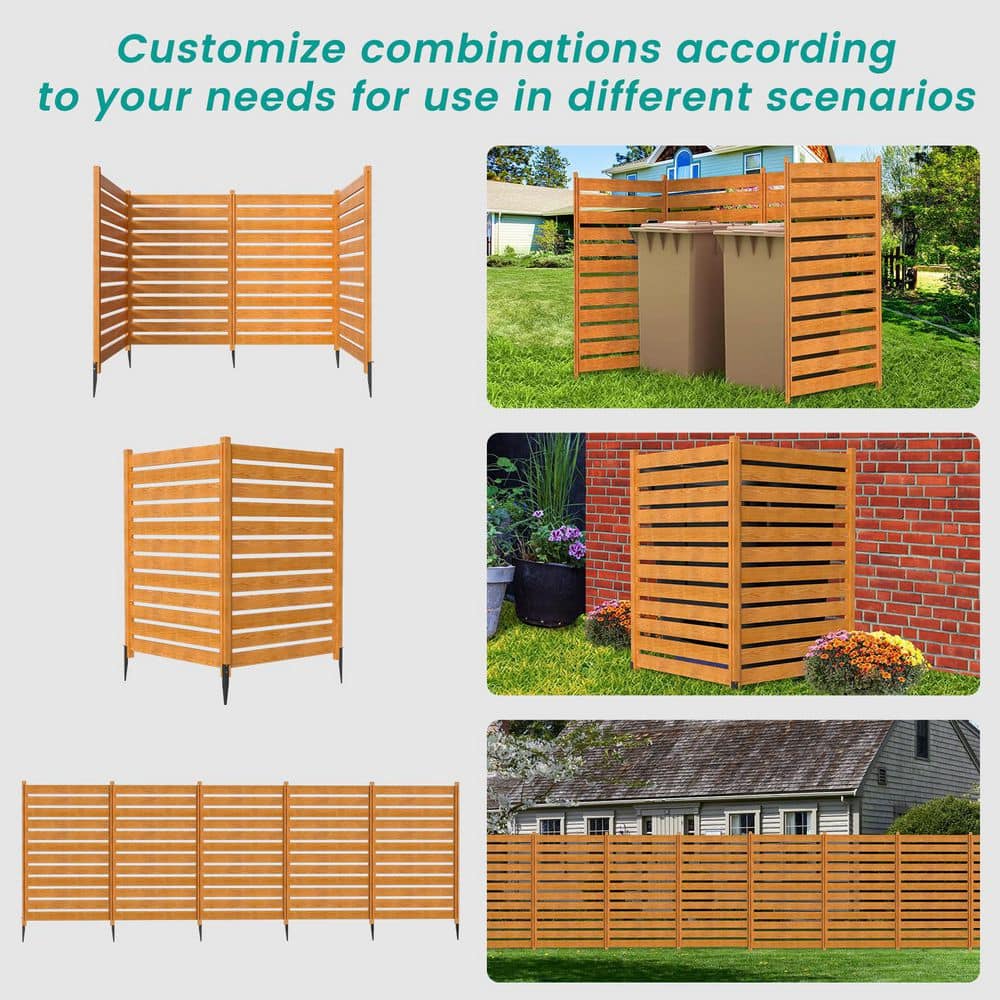 38" x 60" Light Brown Wood Privacy Fence with Metal Stakes