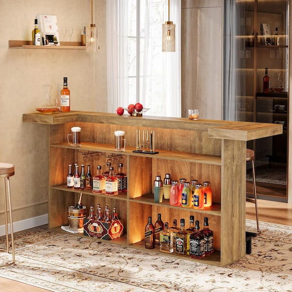 BYBLIGHT Kearsten 43.5 in. Wooden Bar Table with 5 Muti-Bottle