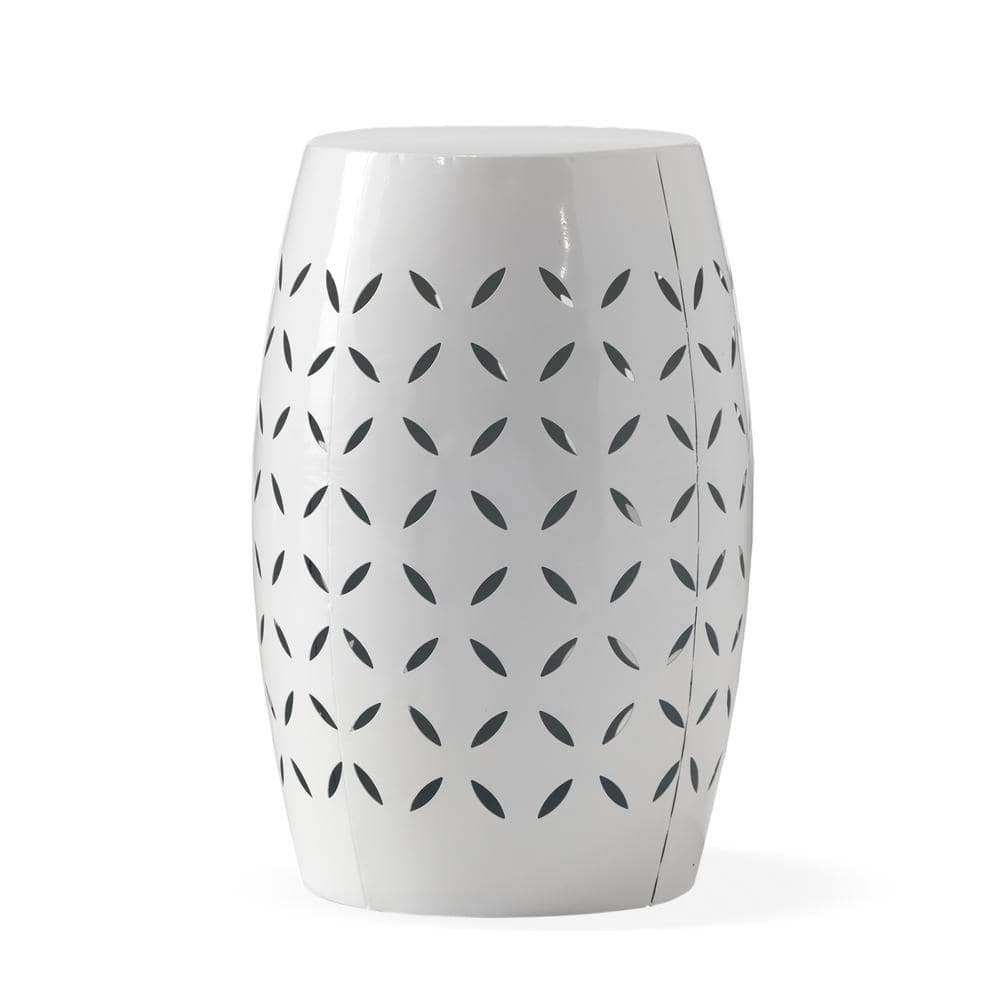 White Round Iron Outdoor Side Table Refined with a Lace Cut Design and Cons
