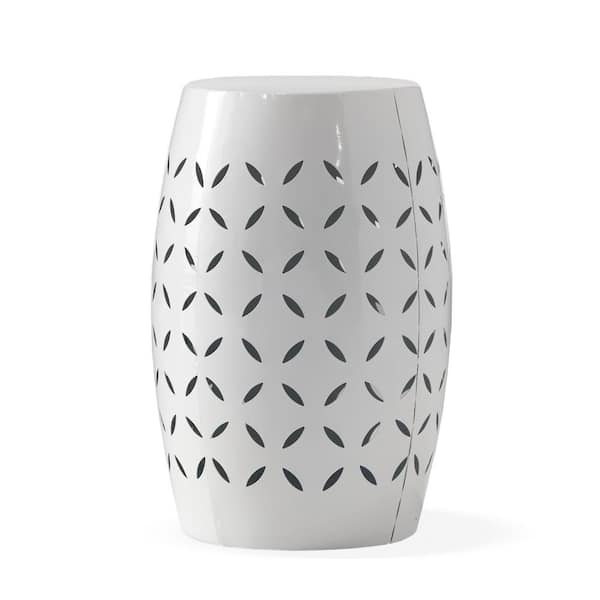 Unbranded White Round Iron Outdoor Side Table Refined with a Lace Cut Design and Constructed of Powder-Coated Iron